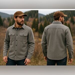 Jachs New York Men XXL Gray Lined Shirt Jacket Wool Blend Button Front 5 Pockets